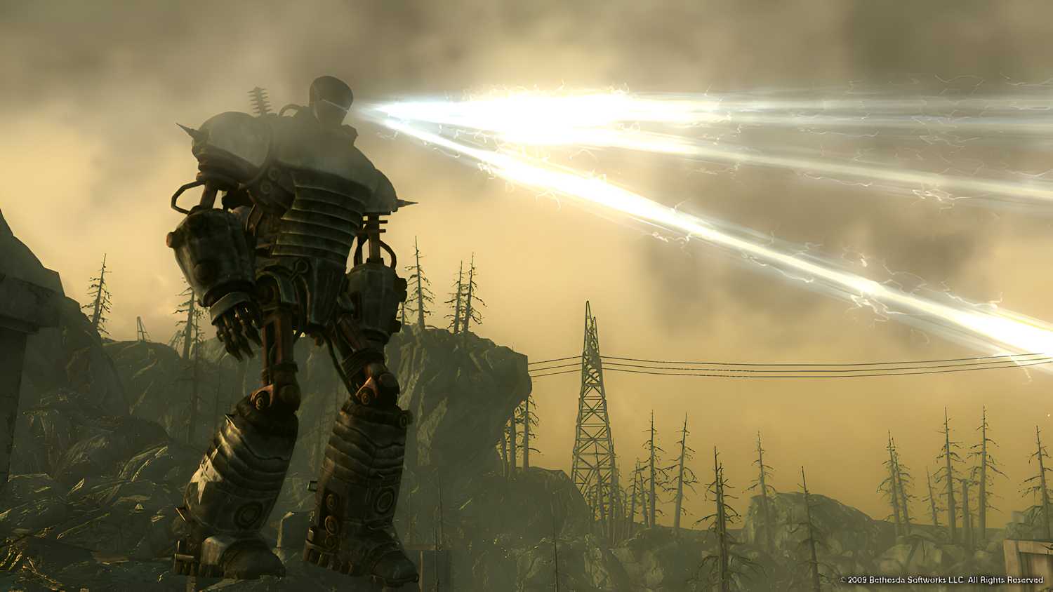 A huge robot emitting light from its face in Fallout 3.