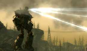 A huge robot emitting light from its face in Fallout 3.