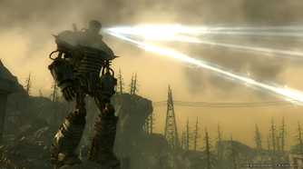 A huge robot emitting light from its face in Fallout 3.