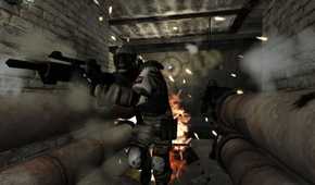 Armed soldiers making their way through sewer lines in F.E.A.R.