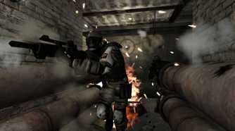 Armed soldiers making their way through sewer lines in F.E.A.R.