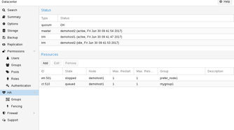 proxmox high availability manager page