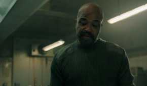 A screengrab from episode 4 of the HBO show The Last of Us Season 2, showing Isaac Dixon in a kitchen.