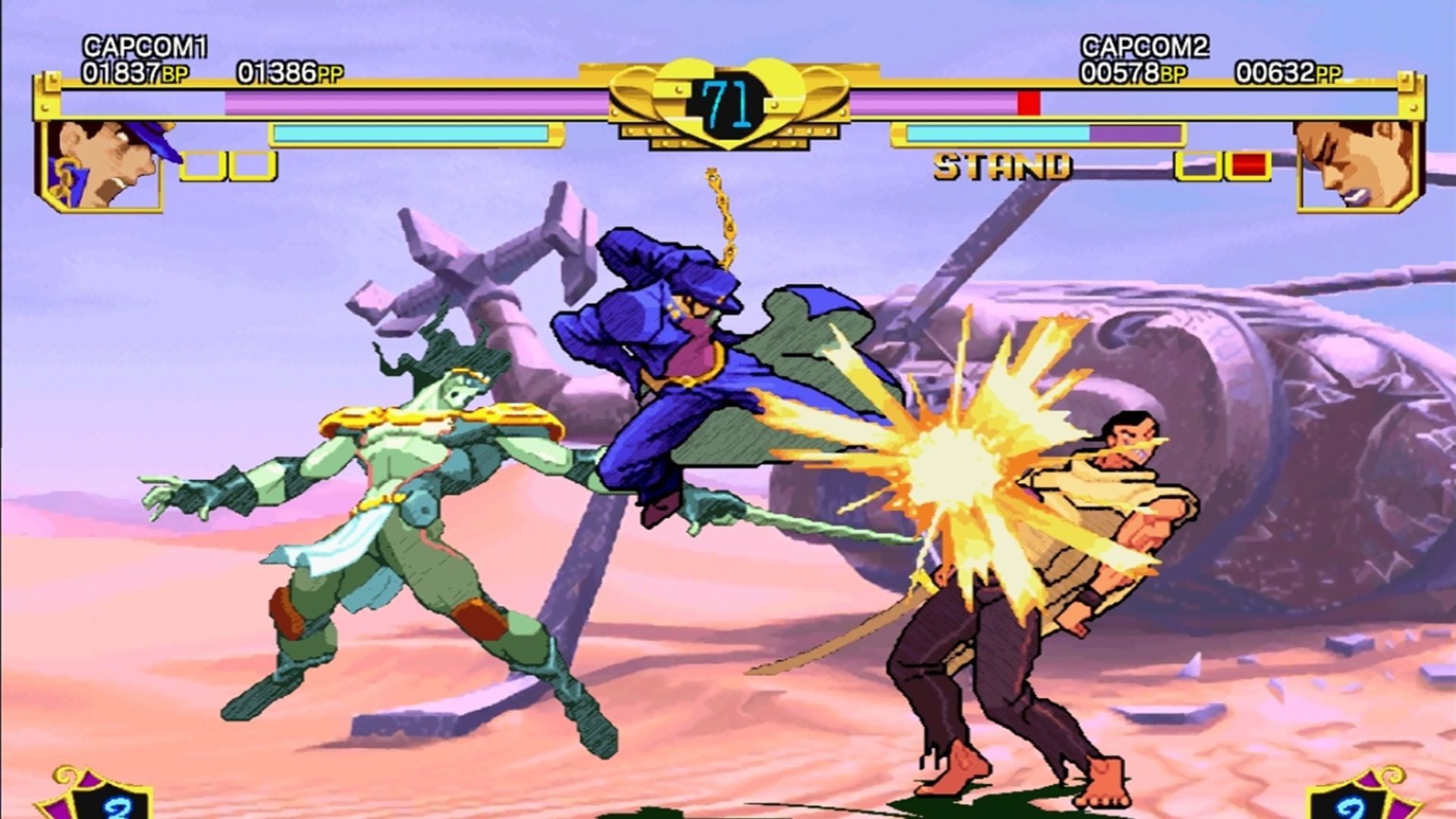 A screenshot of a match going on in Jojo's Bizarre Adventure