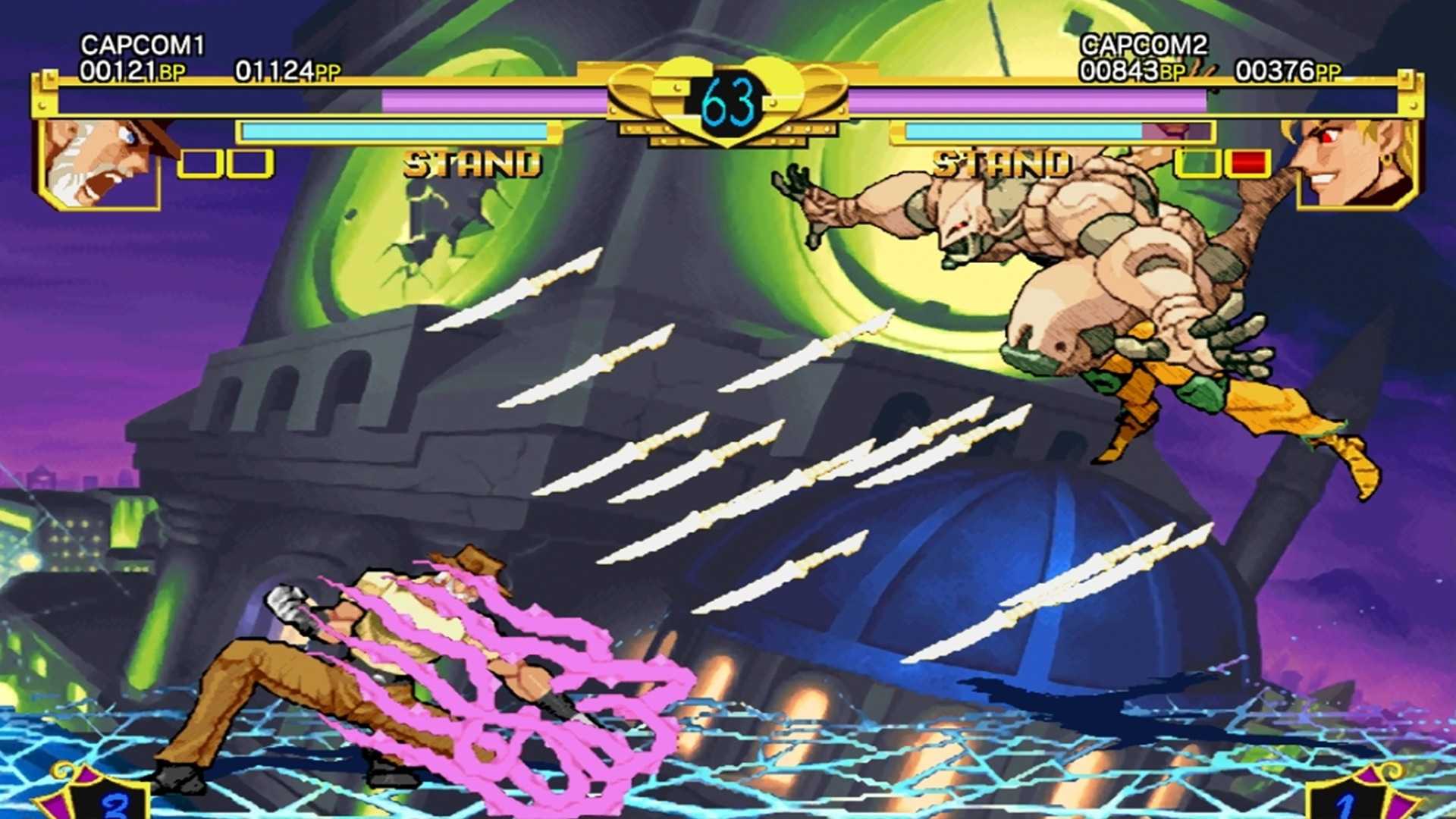 A screenshot of a match going on in Jojo's Bizarre Adventure.