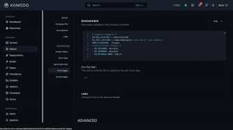 Komodo app showing Environment section under the Stacks resources tab