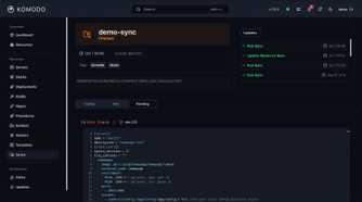 Komodo app with the Syncs section open showing a demo sync in progress