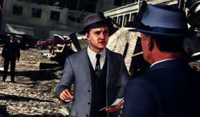 Cole Phelps talking to someone while holding a notepad in L.A. Noire.
