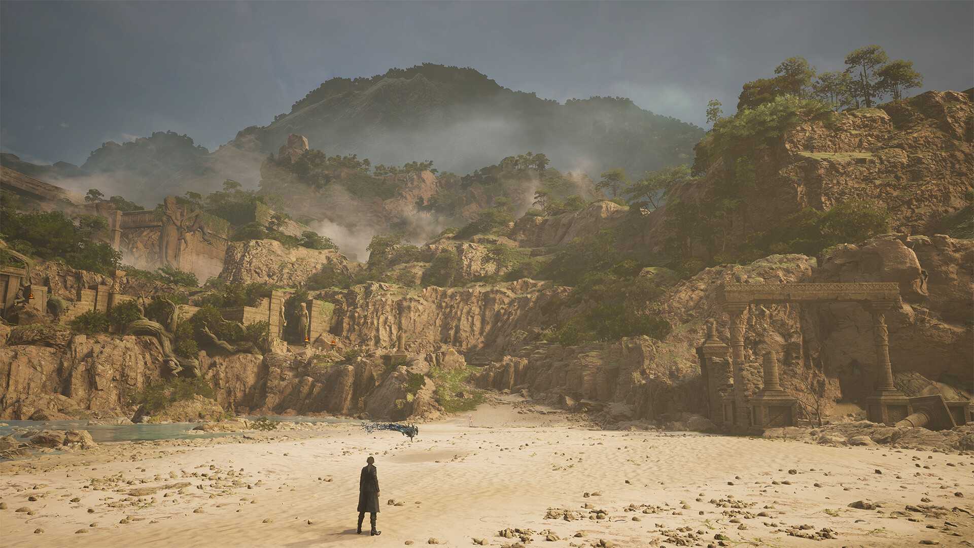 Image from Lost Soul Aside showing the protagonist walking into a desert