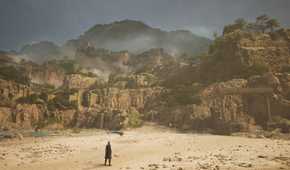 Image from Lost Soul Aside showing the protagonist walking into a desert