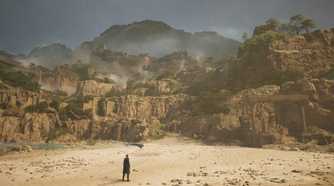 Image from Lost Soul Aside showing the protagonist walking into a desert