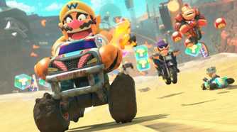 Wario driving in Mario Kart World