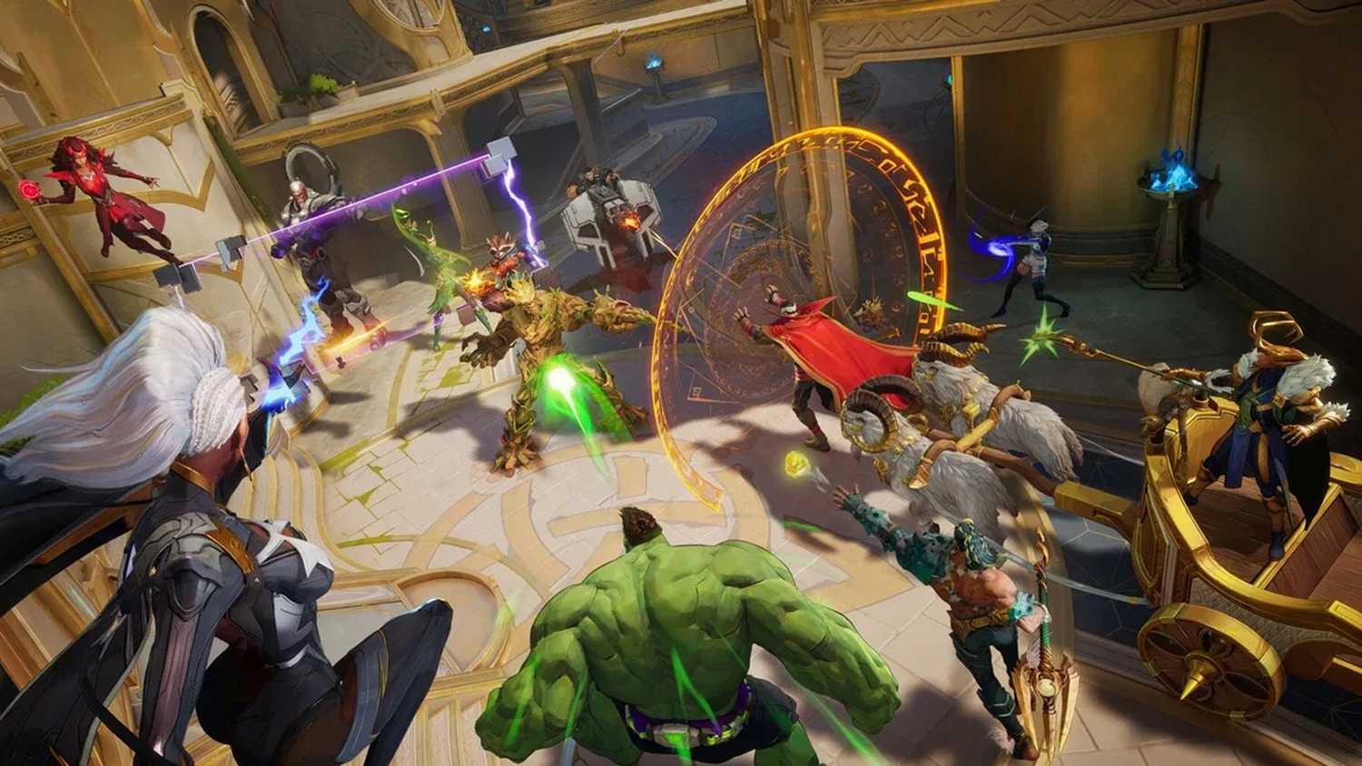 A screenshot of gameplay from Marvel Rivals showing a team fight on the payload
