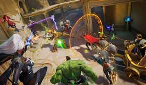 A screenshot of gameplay from Marvel Rivals showing a team fight on the payload