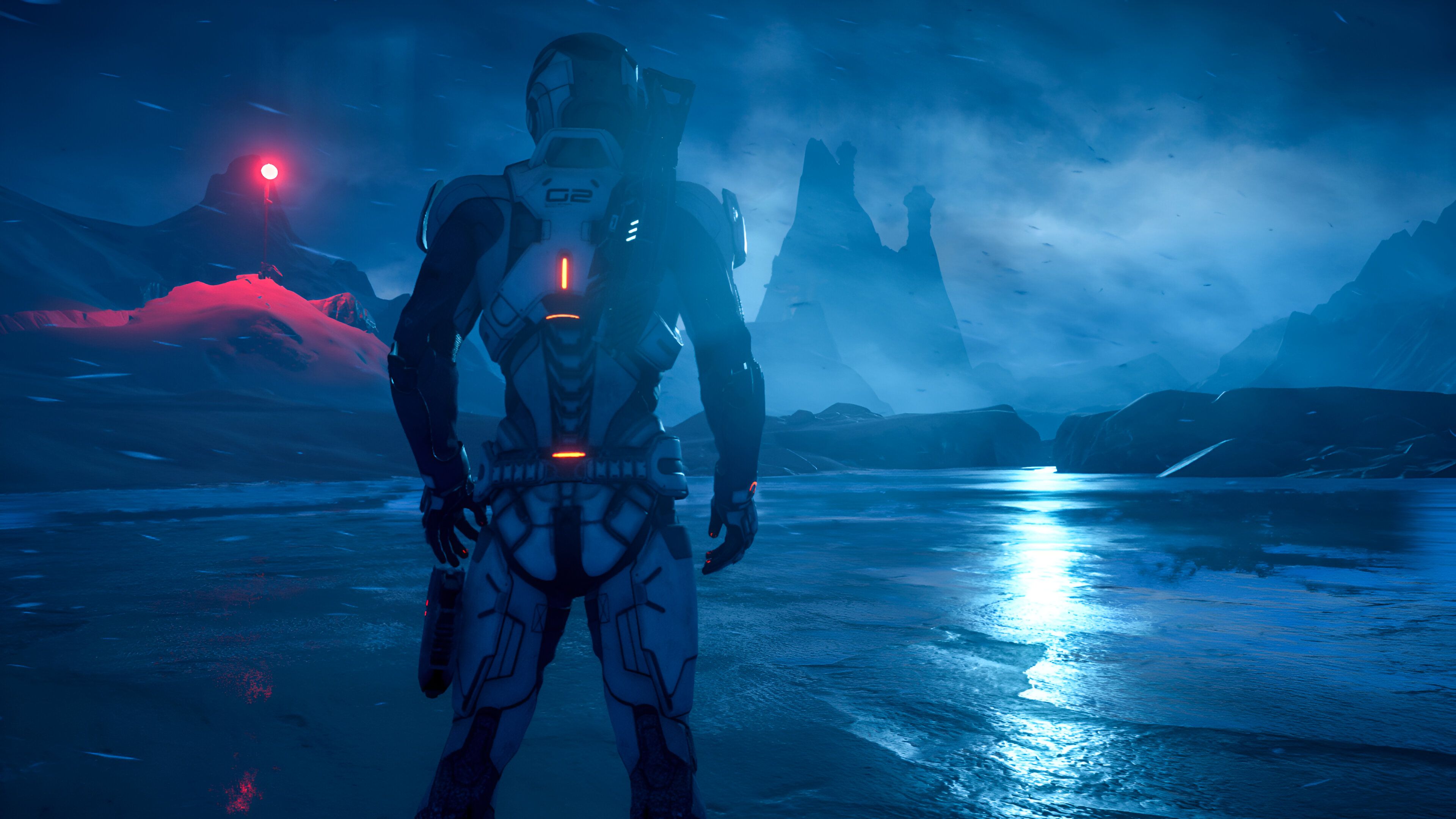 A snow storm in Mass Effect: Andromeda.