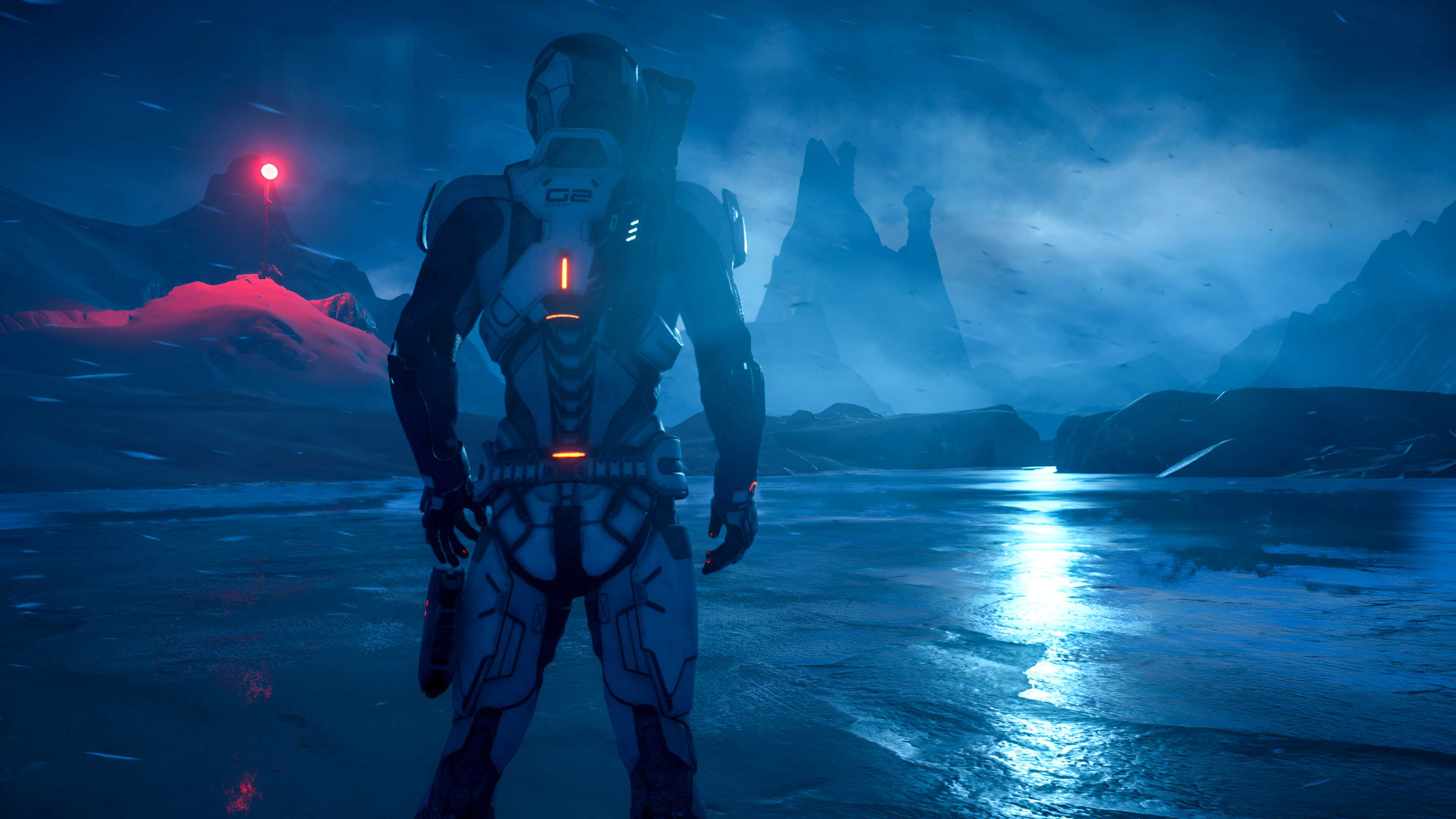 A snow storm in Mass Effect: Andromeda.