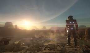 A sunset in Mass Effect: Andromeda.