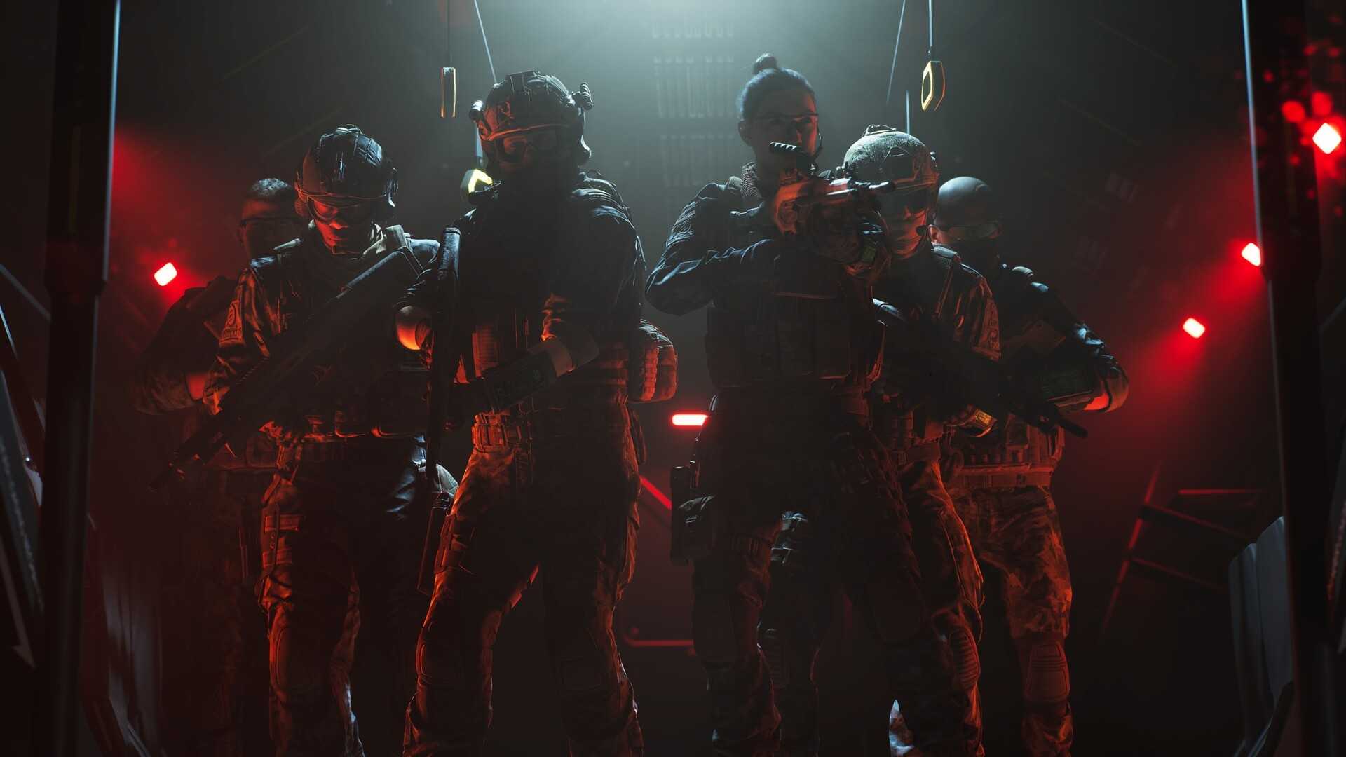 Image from MindsEye showing a military squad deploying.