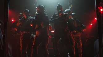 Image from MindsEye showing a military squad deploying.