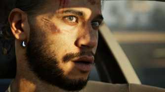 Image from MindsEye showing the protagonist beat-up face close up