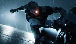 Image from MindsEye showing a robot punching a car