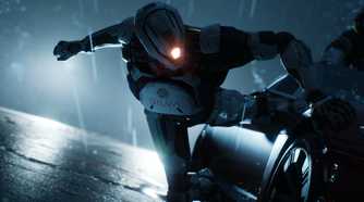 Image from MindsEye showing a robot punching a car