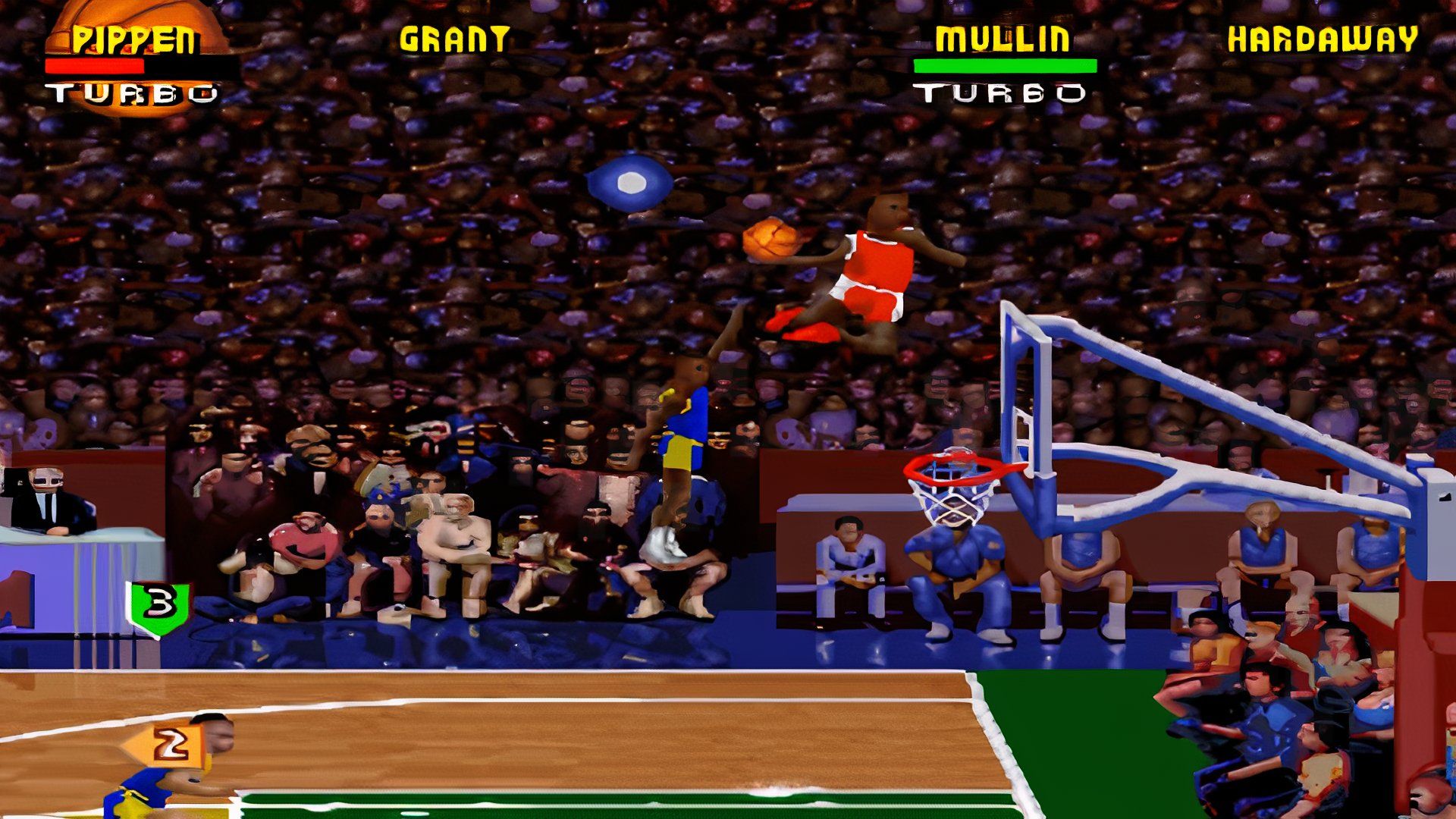 Scottie Pippen dunking the ball in NBA Jam.