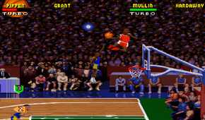 Scottie Pippen dunking the ball in NBA Jam.