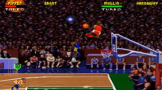 Scottie Pippen dunking the ball in NBA Jam.