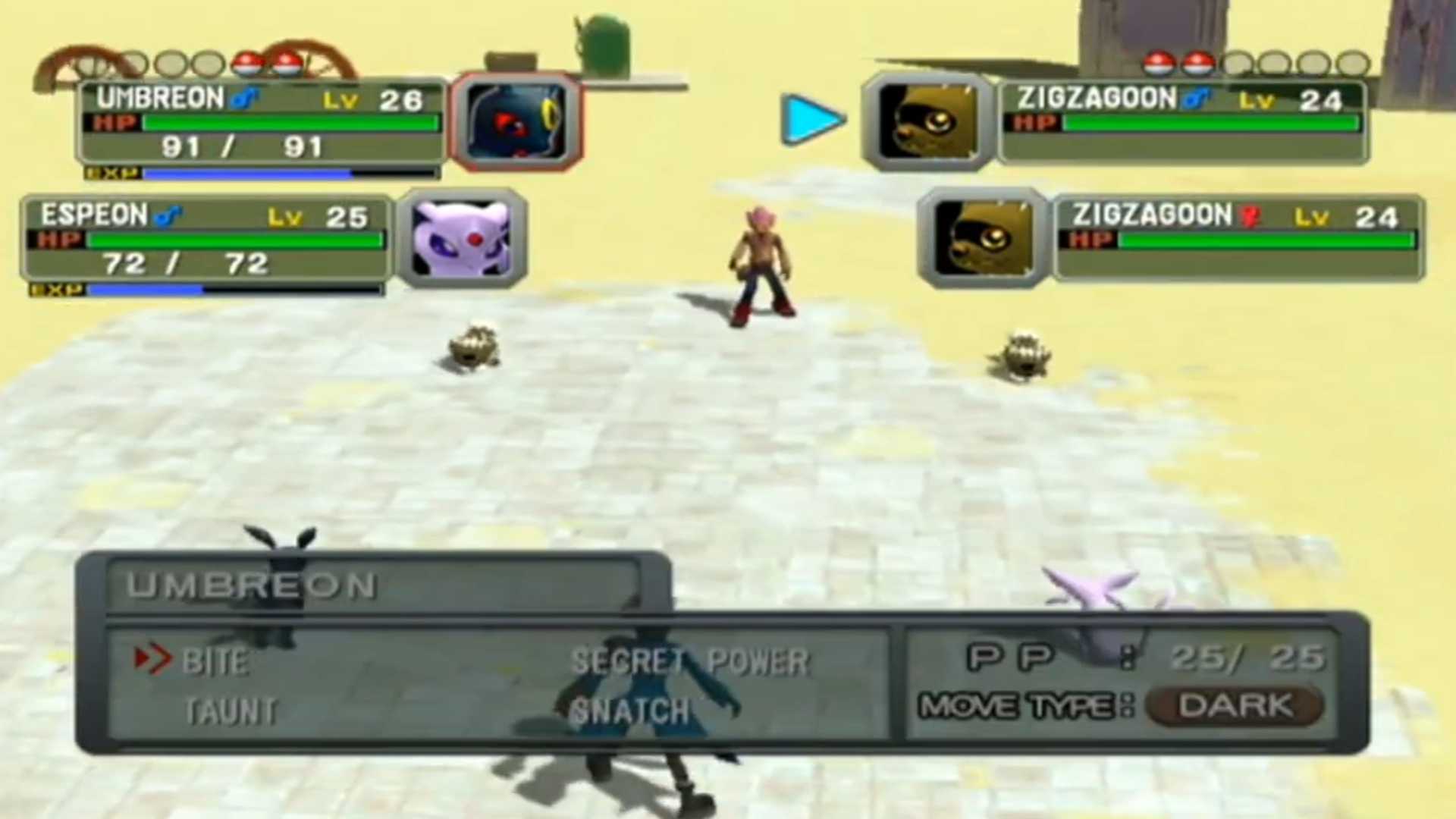 A screenshot of gameplay from Pokémon Colosseum