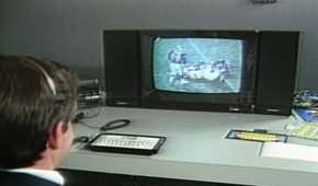 A shot of someone playing NFL Football on the RDI Halcyon console.