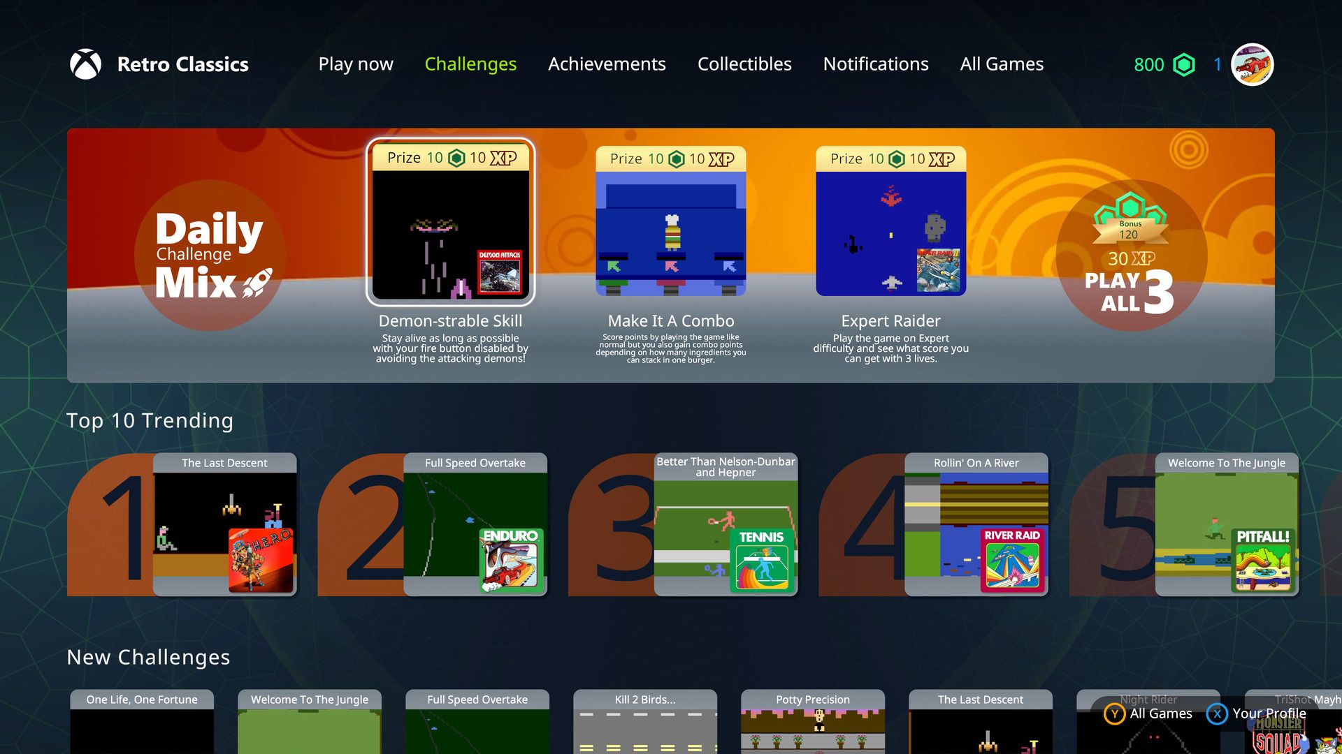 Retro Classics daily mix screen showing the days challenges