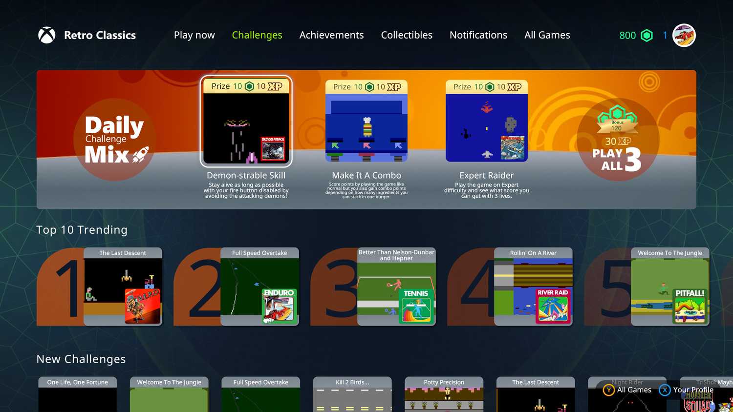 Retro Classics daily mix screen showing the days challenges