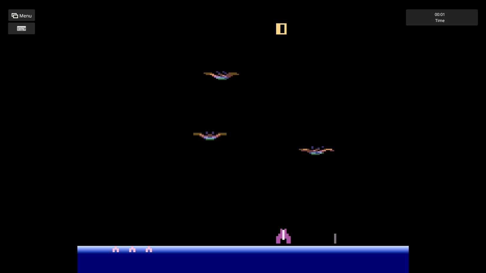 Retro Classics game showing spaceships moving down towards the ground and shooting