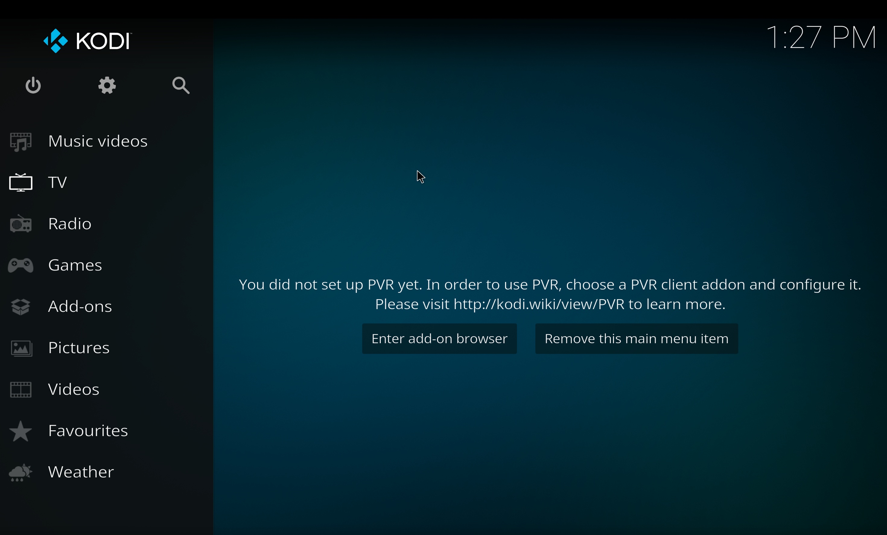 Screenshot showing Kodi TV