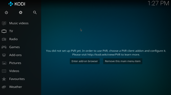 Screenshot showing Kodi TV