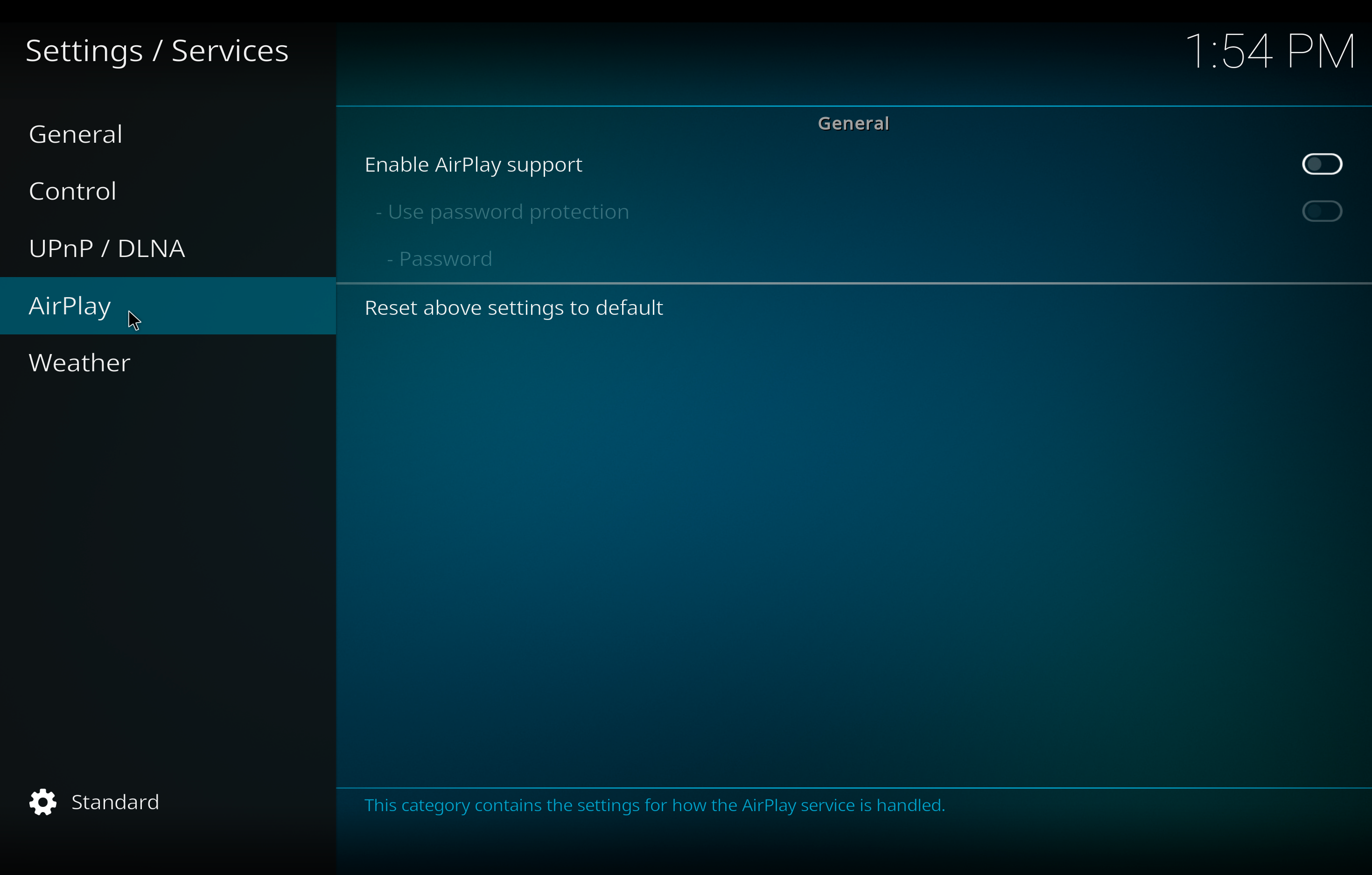 Screenshot showing airplay in kodi