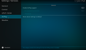 Screenshot showing airplay in kodi