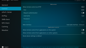 Kodi controls in settings