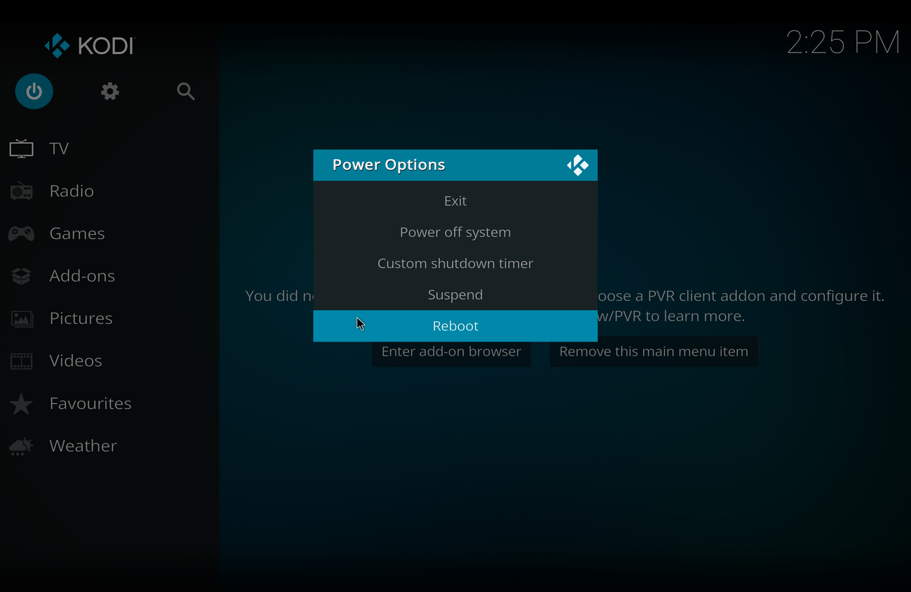 Kodi quiting options