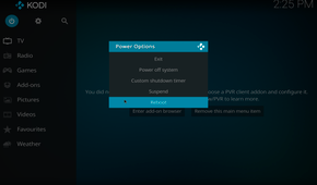 Kodi quiting options