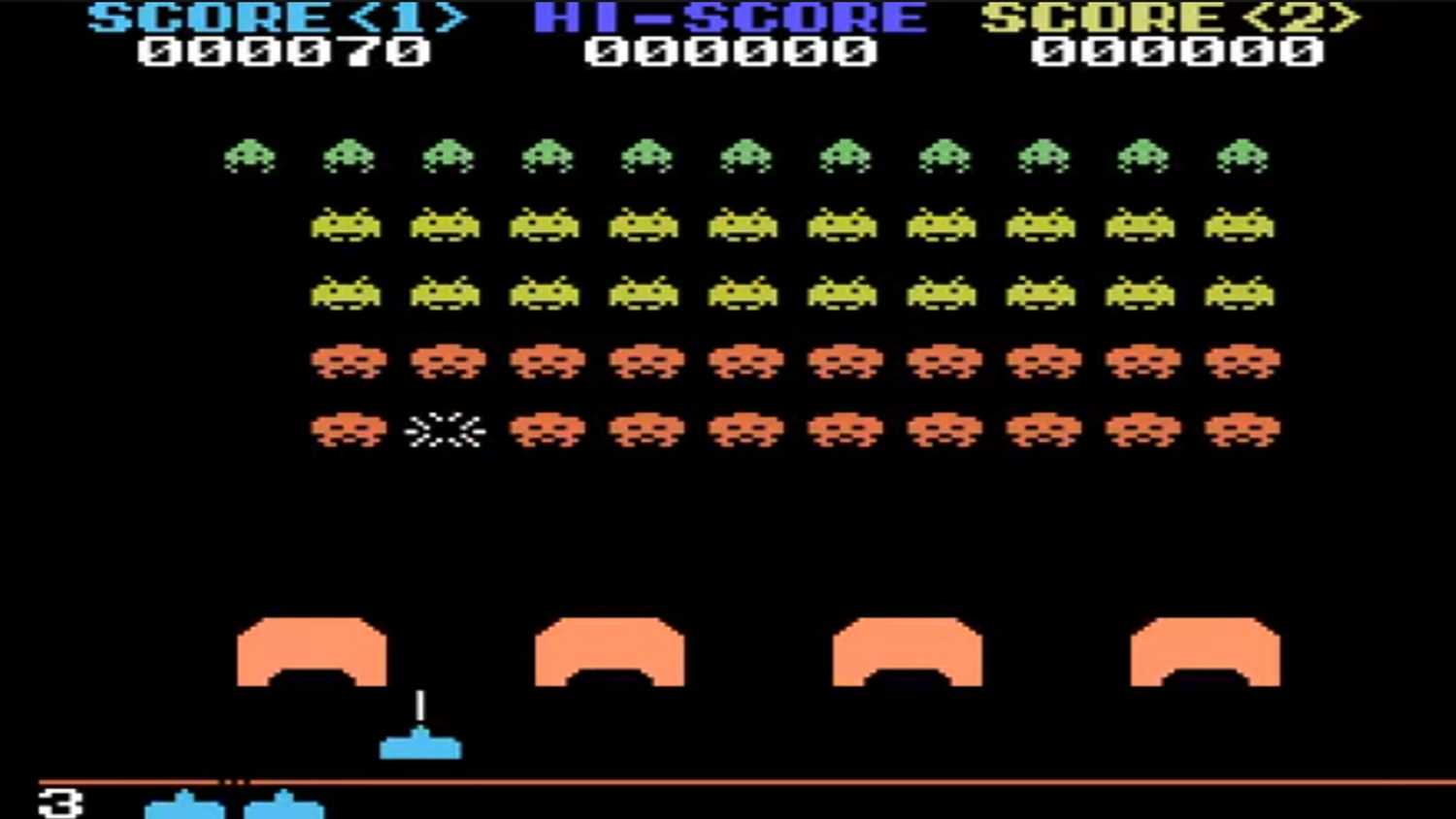 A screenshot of gameplay from Space Invaders on the SG-1000