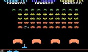 A screenshot of gameplay from Space Invaders on the SG-1000