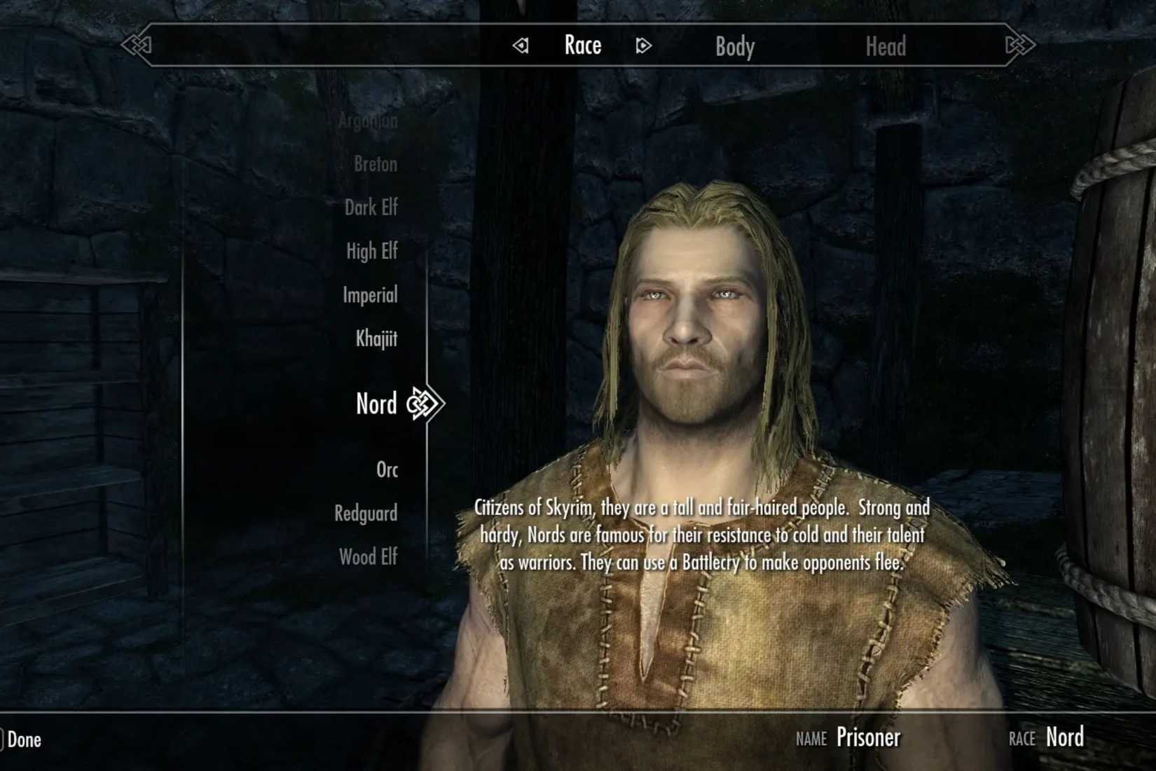 Skyrim Alternate Start mod character creation