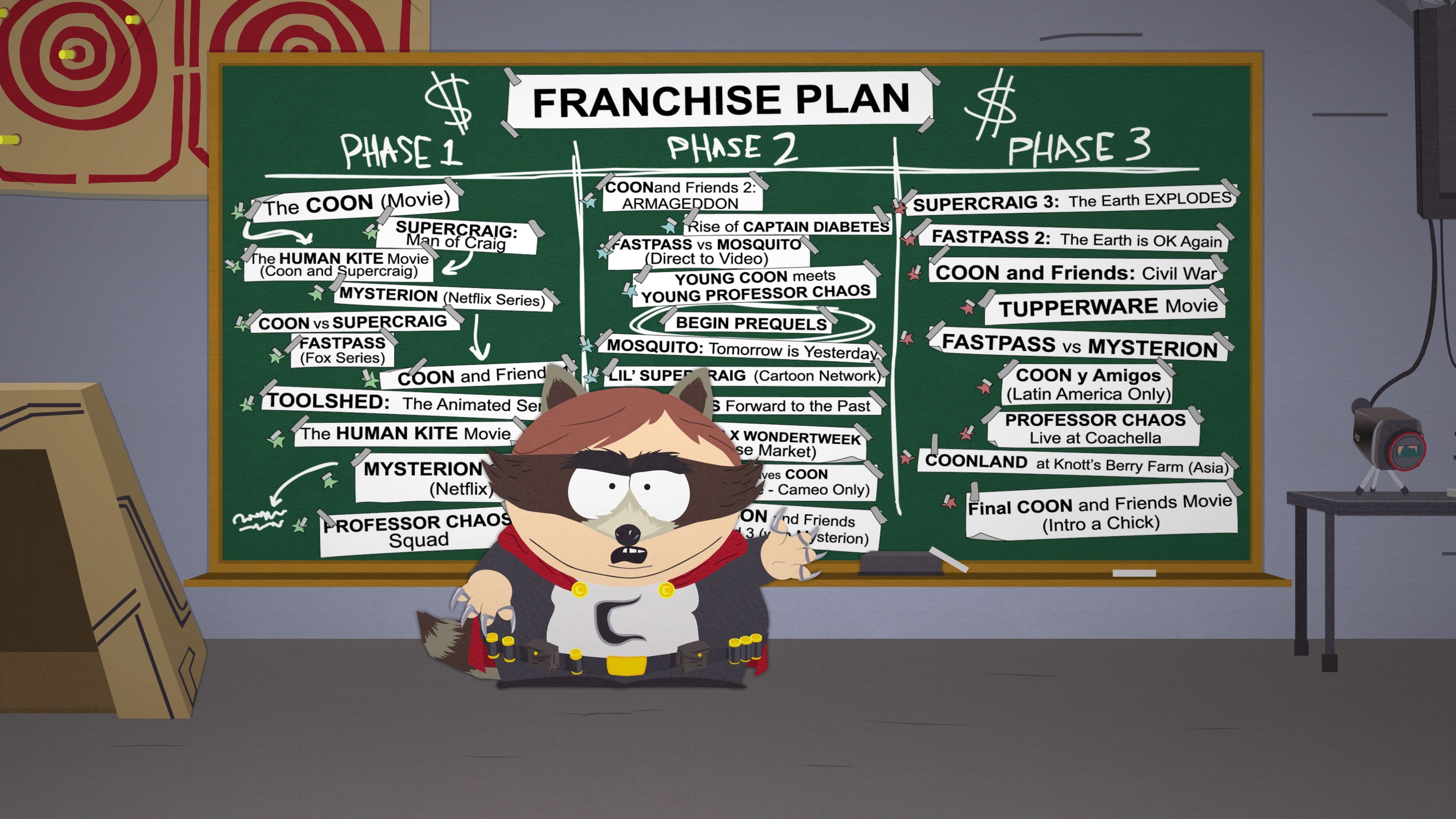 Cartman explaining a blackboard in South Park: The Fractured But Whole.
