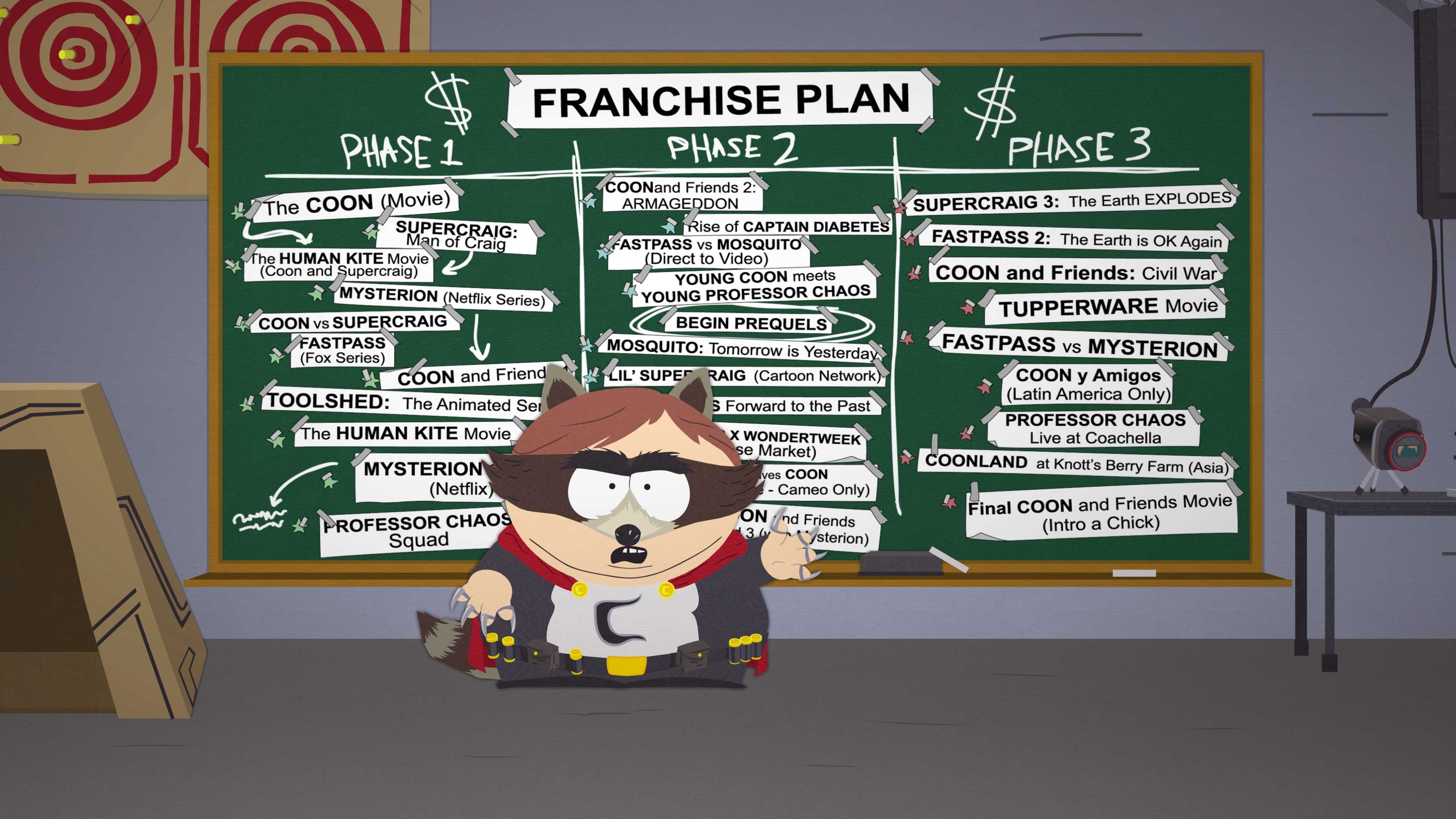 Cartman explaining a blackboard in South Park: The Fractured But Whole.