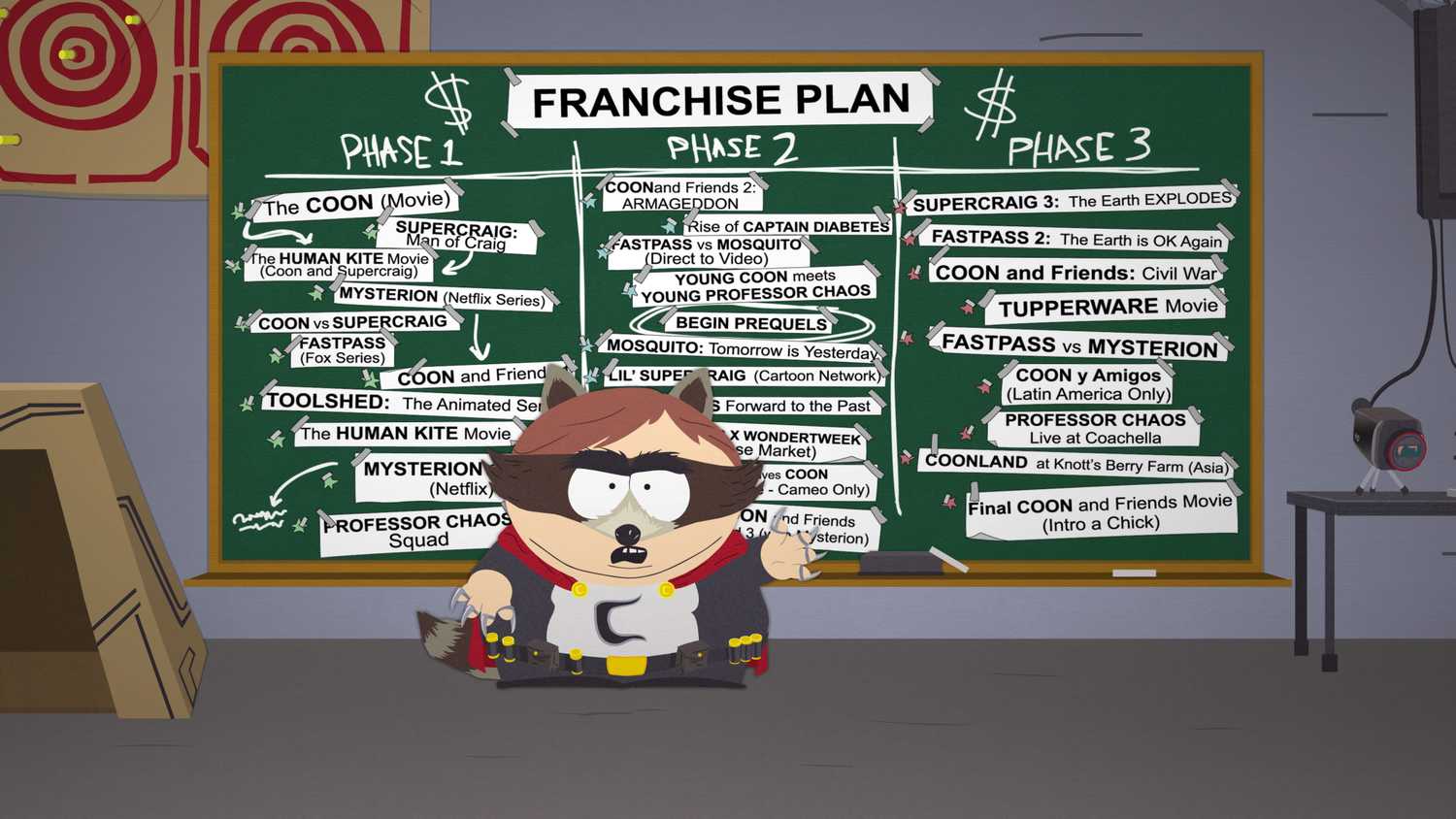 Cartman explaining a blackboard in South Park: The Fractured But Whole.
