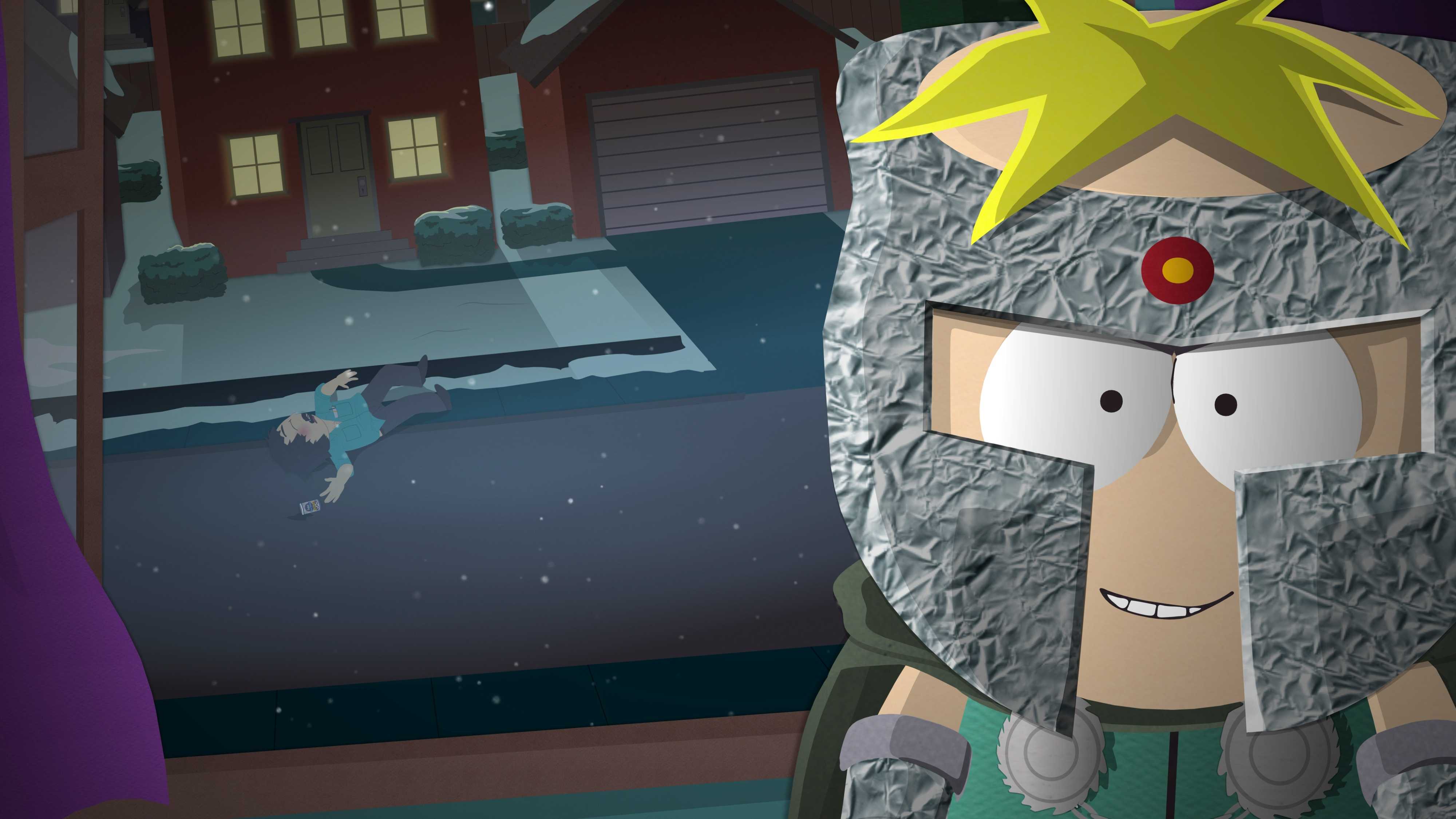 Butters Scoth wearing a tinfoil mask in South Park: The Fractured But Whole.