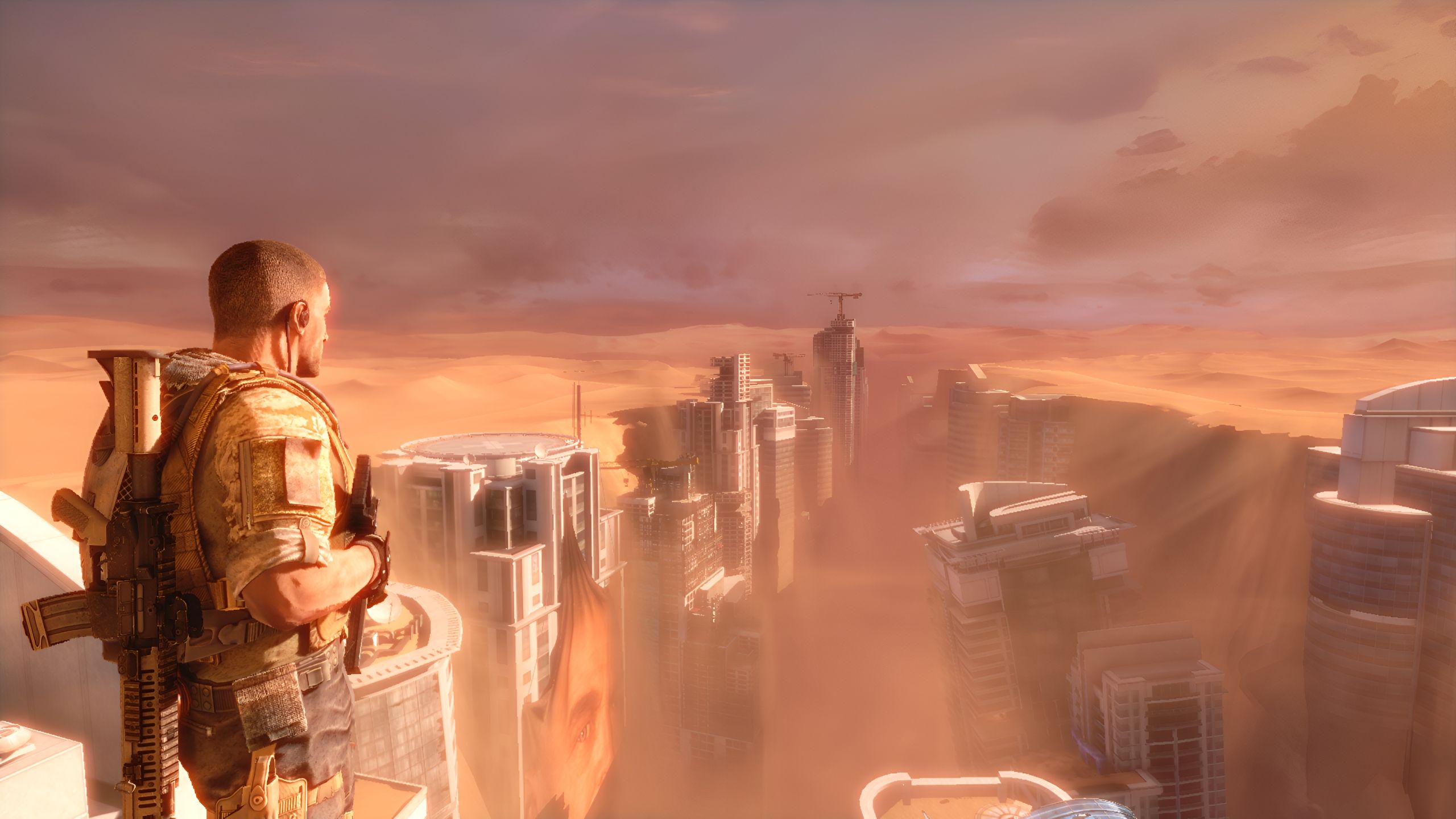 Martin Walker lookign at the Dubai landscape in Spec Ops: The Line.
