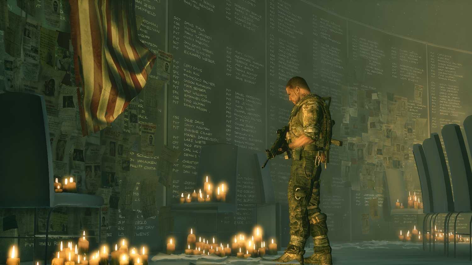 Martin walking standing at a memorial in Spec Ops: The Line.
